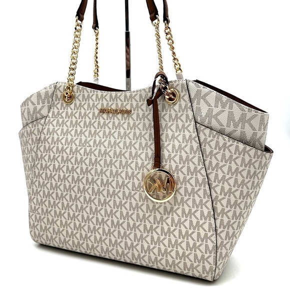 Michael Kors Large Jet Set Travel Chain Shoulder Bag Vanilla (NWT) - Picture 2 of 12